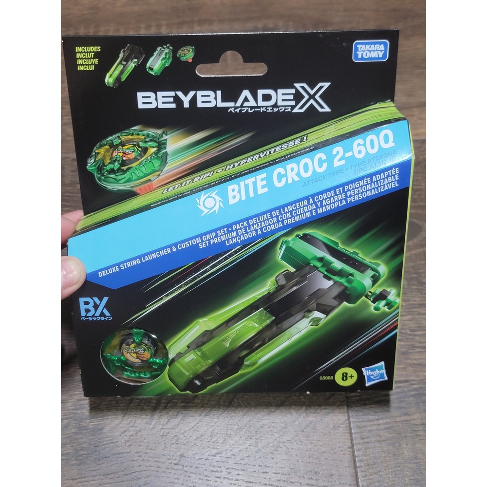 Beyblade X Bite Croc 2-60Q Deluxe String Launcher & Custom Grip Set G3083 New